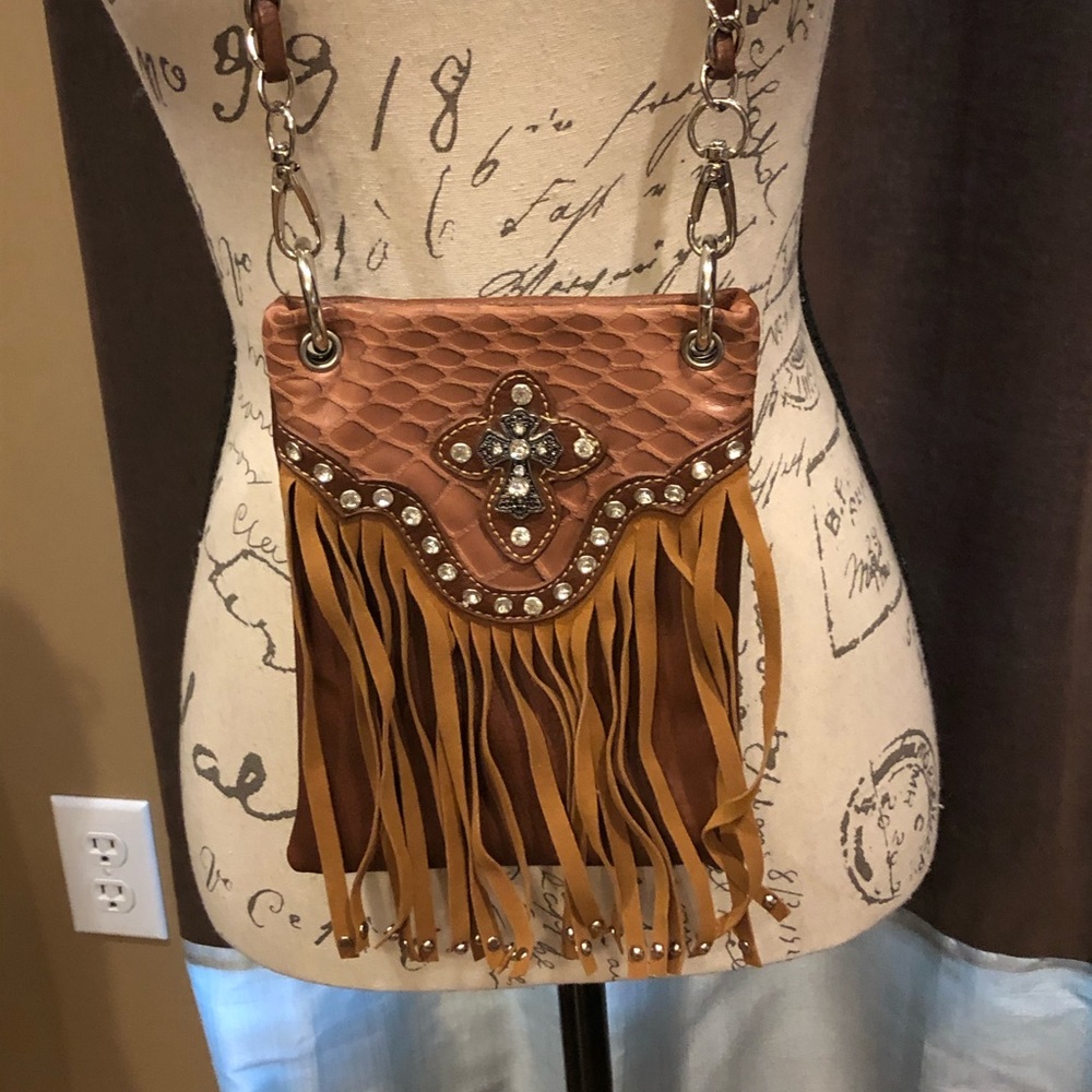 Rhinestone and leather crossbody purse
